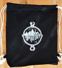 black sportbag, compass, 125 kronor